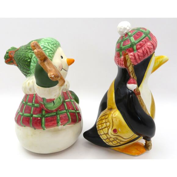 BICO Snowman & Penguin Salt & Pepper Shaker Set Ceramic Christmas Kitchen Decor - Picture 5 of 10